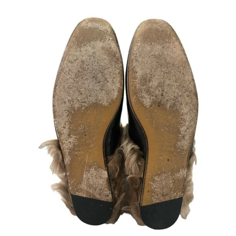 GUCCI Men’s Princetown Lamb Wool Lined Black Leather Slipper Mules Size 9